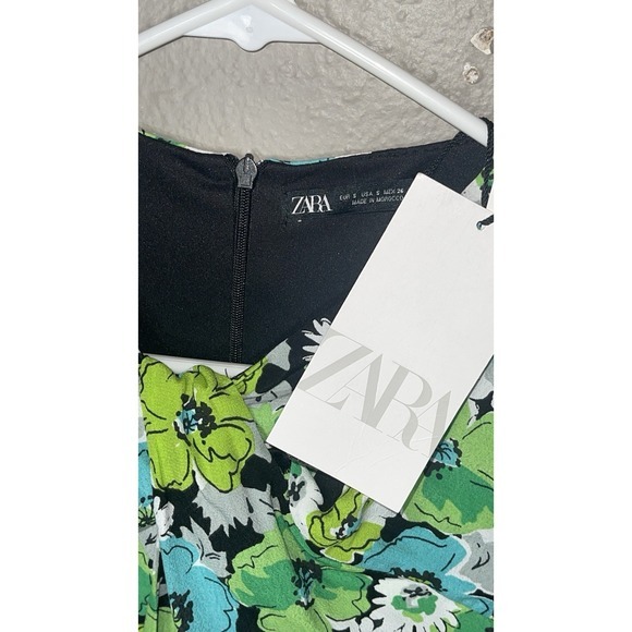 Women's‎ ZARA Floral Satin Sexy Bodysuit Blouse Sz S Black Green New With Tags - Picture 6 of 8